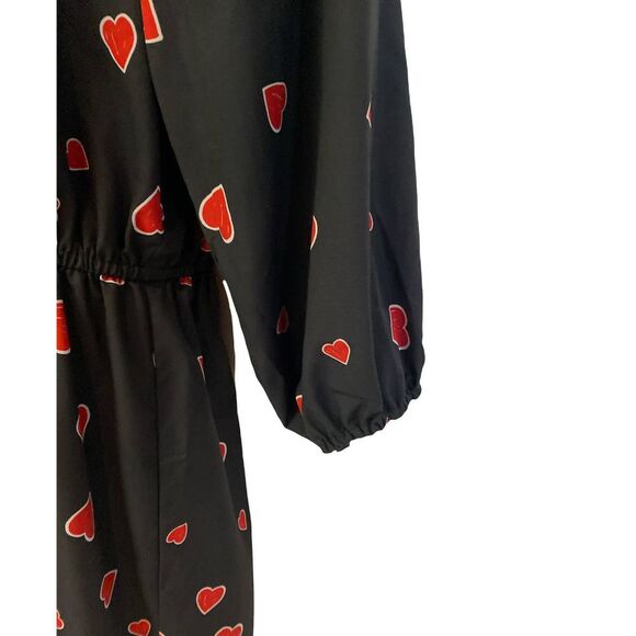 ⭐️Hutch Heart Print Knee Length Fit & Flare Black Office Party Matte Satin Dress - Picture 7 of 12